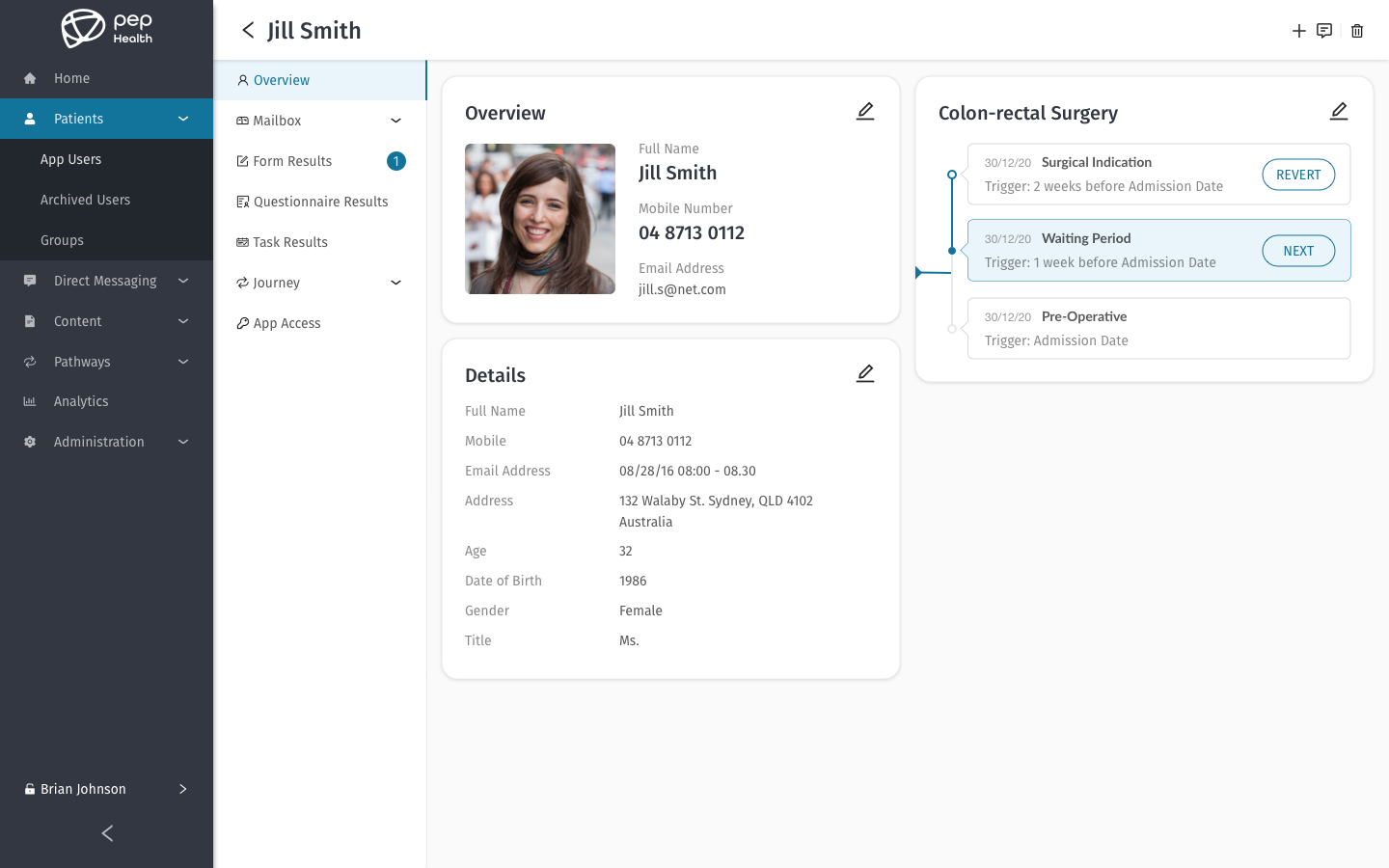 Patient details screen